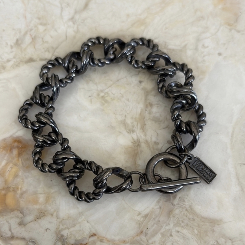 Sarah Pacini Chunky Textured Link Gunmetal‎ Toggle Bracelet